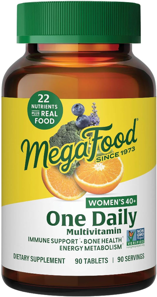 MegaFood Women's 40+ One Daily Multivitamin for Women with Vitamin B12, Vitamin B6, Vitamin C, Vitamin D, Zinc & Iron \u2013 Plus Real Food - Immune Support - Bone Health - Non-GMO - Vegetarian - 90 Tabs