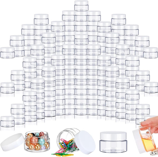 SATINIOR 100 Pcs Plastic Jars with Lids Small Containers Lids Wide Mouth Small Plastic Containers for Lotion Cream Rhinestones Body Butters Travel Storage(2 oz,Clear with White Lid)