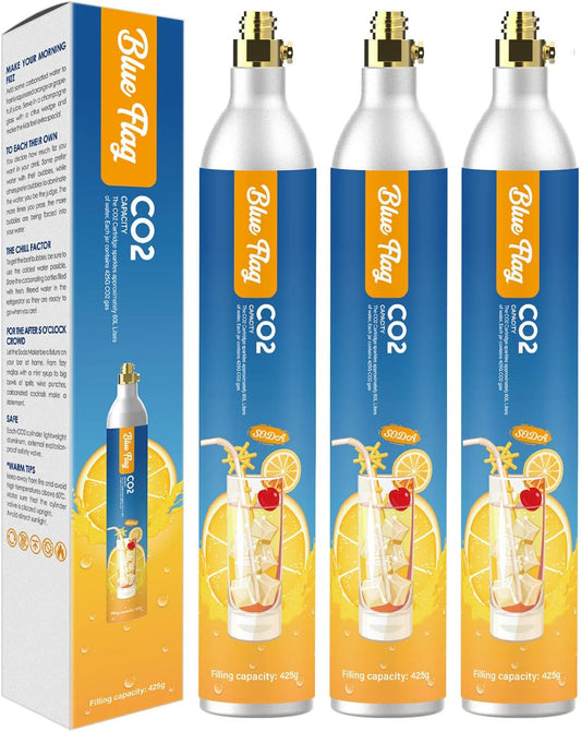 BLUE FLAG 60L Co2 Carbonator Compatible with Sodastream Appliances (Excluding Art, Terra Seltzer Maker), 14.5oz, Set of 3