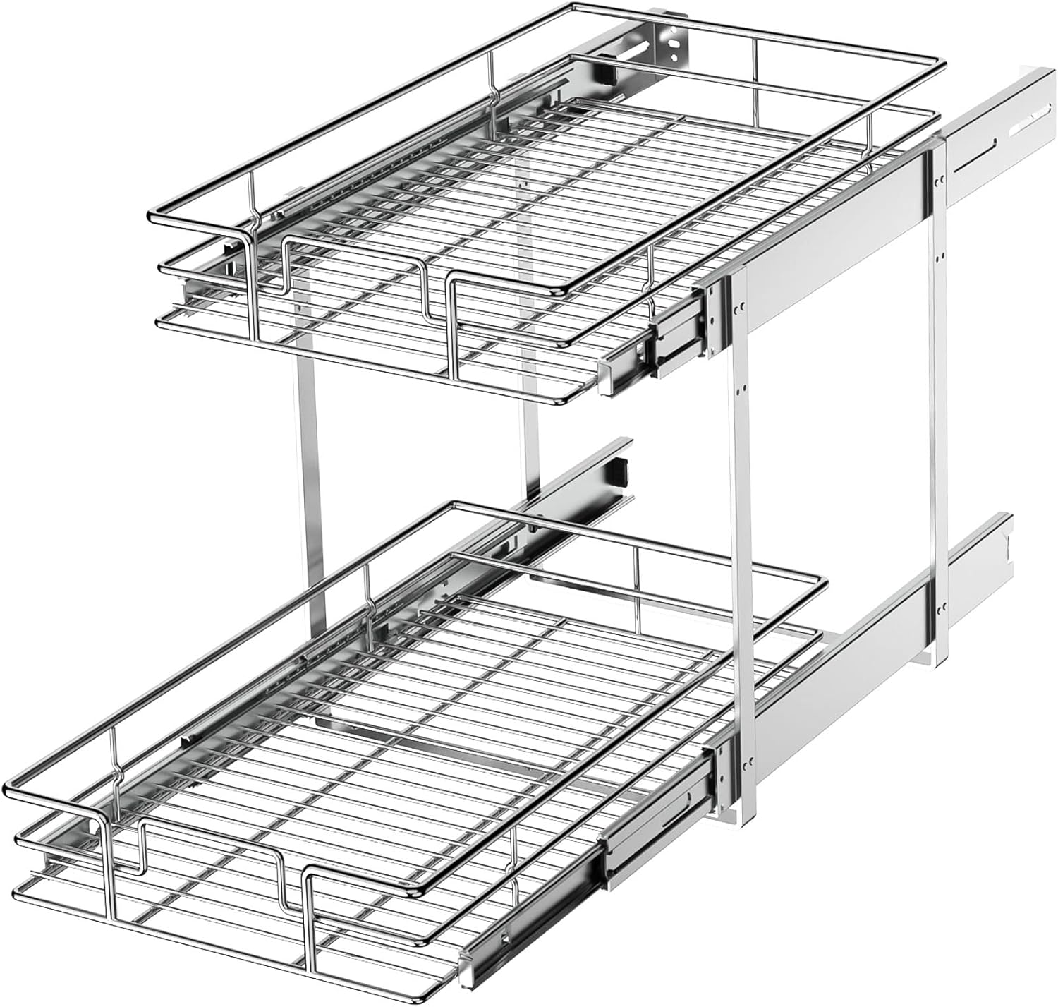 LOVMOR 2 Tier Individual Pull Out Cabinet Organizer 11"W x 21"D, Slide Out Kitchen Cabinet Storage Sliding Shelves