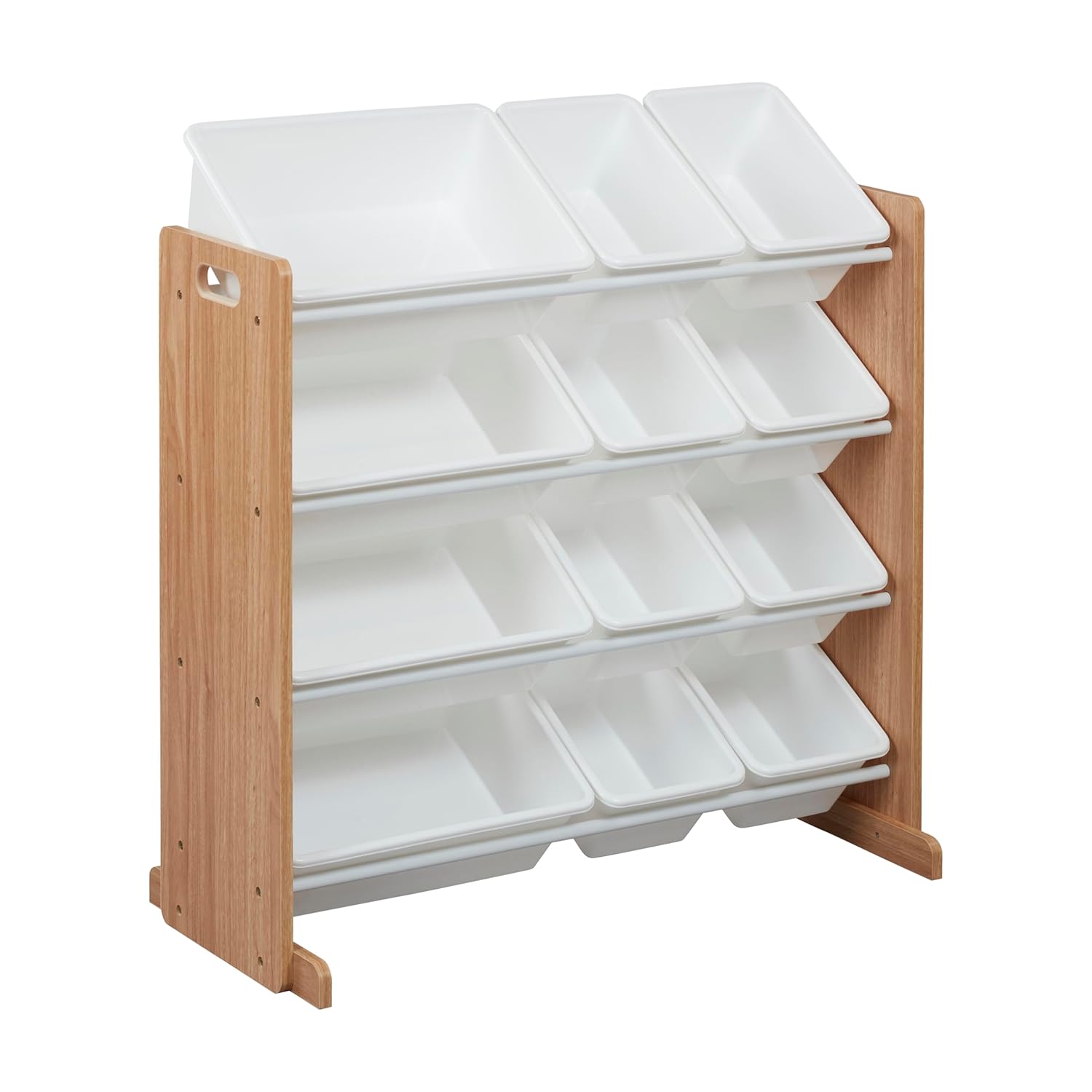 ECR4Kids 4-Tier Organizer with 12 Bins, Toy Storage, Dark Natural\/White