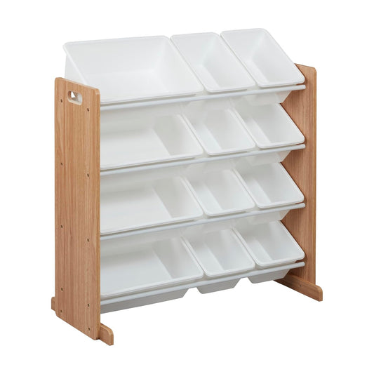 ECR4Kids 4-Tier Organizer with 12 Bins, Toy Storage, Dark Natural\/White