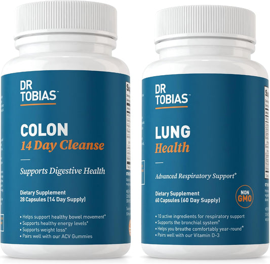 Dr. Tobias Colon 14 Day Cleanse and Lung Health Supplements, with Fiber, Herbs & Probiotics, Vitamin C, Butterbur, Quercetin & Bromelain, Gut and Lung Support, Non-GMO