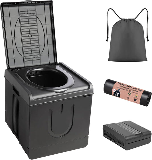 PORMYTRIP Portable Toilet Camping Toilet Foldable Toilet for Car Indoor Outdoor Commode Travel Toilet Portable Toilet for Camping,Tent,Hiking,Boating,Long Road Trips,Traffic jam,Home XX-Large Black