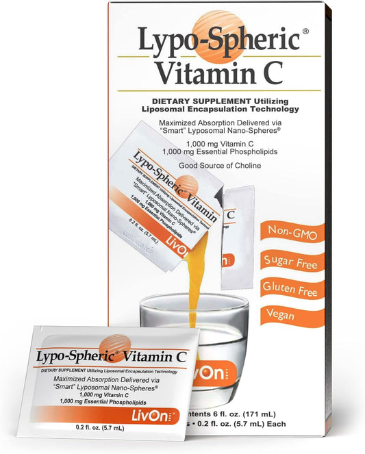 LivOn Laboratories Lypo\u2013Spheric Liposomal Vitamin C 1000mg - No Sugar, Immune Support, Plant Based - Easy to Swallow, Absorbable, Convenient Individual Packets - Non\u2013GMO, Gluten Free(30 Packets)