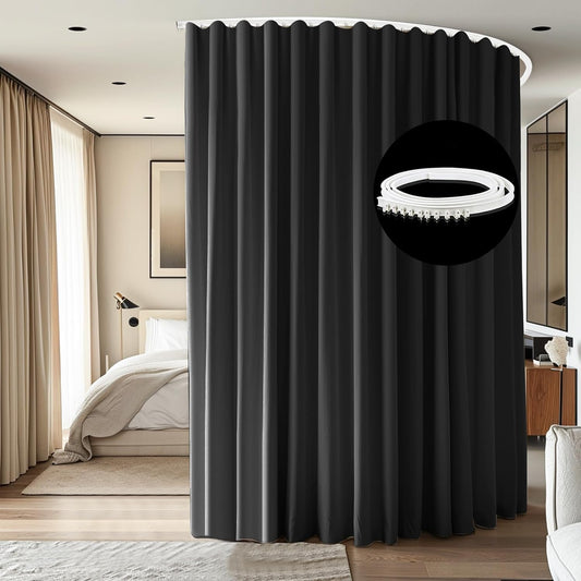 cbsroro Room Divider Ceiling Mounted Curtains Track Sets Extra Wide Blackout Curtain Flexible Tracks for Bedroom Privacy Partition Separator, 1 Panel Black Drape and White Rail, W8.3 x H7ft