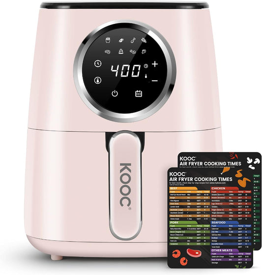 [NEW] KOOC Large Air Fryer, 4.5 Quart Electric Hot Oven Cooker, Free Cheat Sheet for Quick Reference Guide, LED Touch Digital Screen, 8 in 1, Customized Temp\/Time, Nonstick Basket, Pink