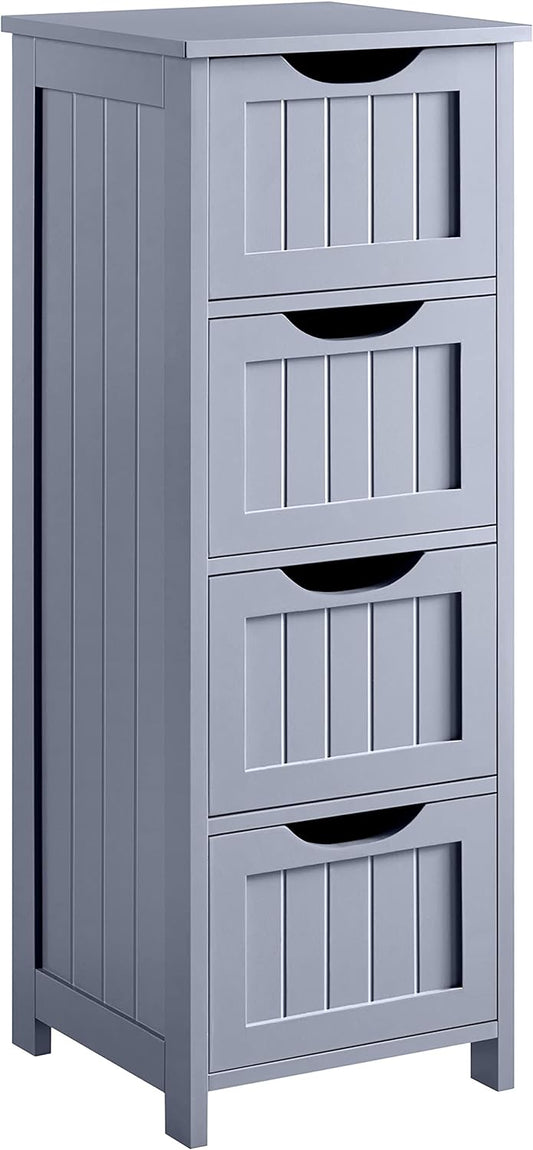 Yaheetech Bathroom Floor Cabinet, Wooden Side Storage Organizer, 4 Drawers Free-Standing Cabinet for Bathroom\/Hallway\/Living Room, Gray