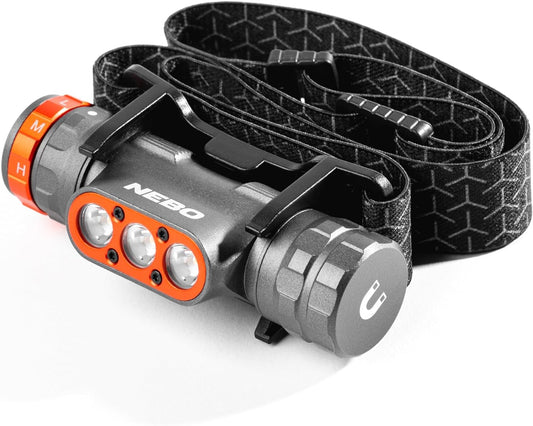 NEBO Transcend 1500 USB Rechargeable Headlamp for Camping, Hiking, Caving, Fishing, Waterproof Impact-resistant Bright Head Light with 5 Light Modes, Adjustable Headstrap, Gunmetal Gray