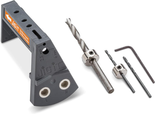 JIG IT Undermount Drilling Guide - Durable ABS Plastic Drill Angle Guide w/Steel Inserts - Drill Guide Jig for Blum Tandem & Drawer Slide – Ideal Woodworking Tools Includes Drill Bits, Collars & More
