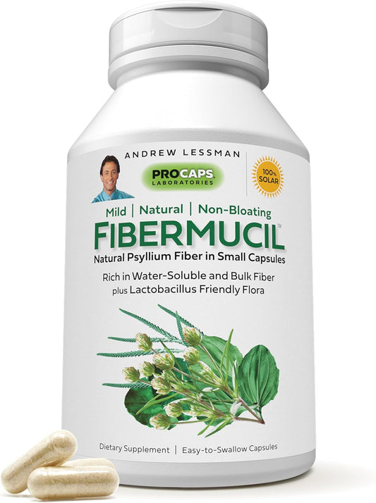 Andrew Lessman Fibermucil 360 Capsules \u2013Psyllium Husk Powder. Gently Promotes Regularity and Digestive Health. Rich in Fiber. Gentle, Easy and Effective. No Additives. Small Easy to Swallow Capsules