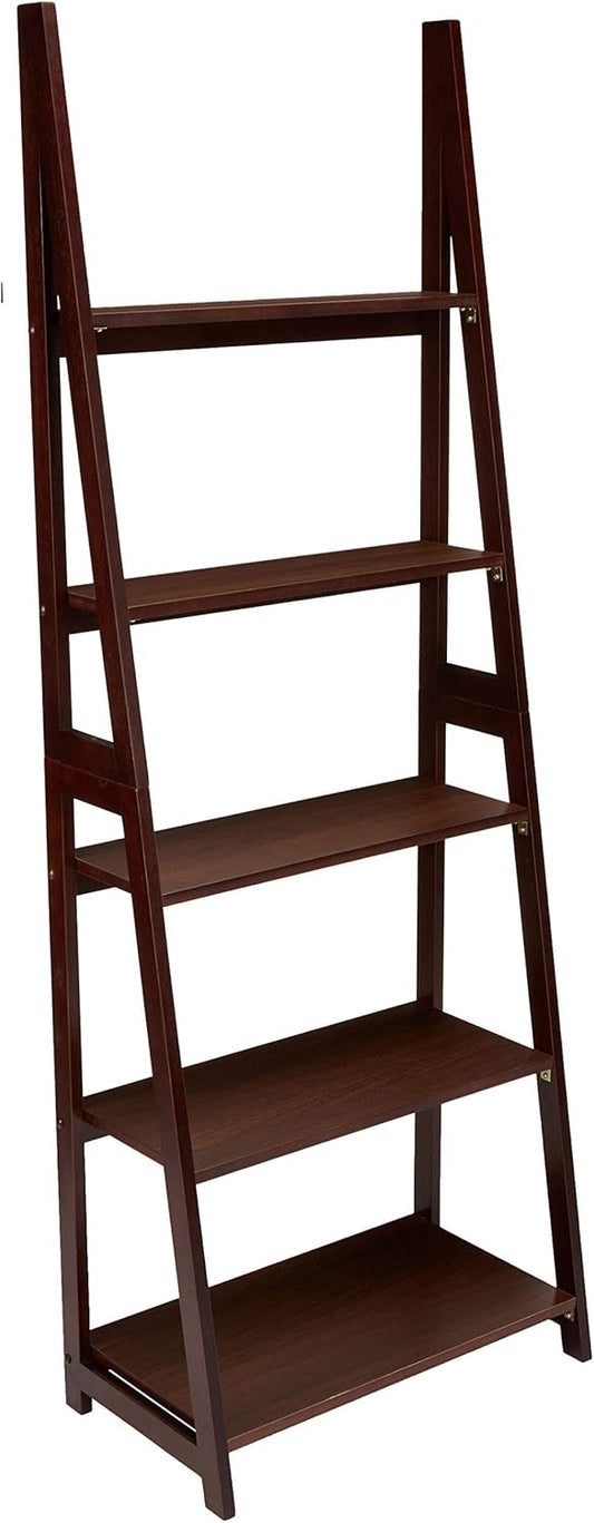 Amazon Basics Ladder Bookshelf Organizer, Solid Rubberwood Frame, Espresso Finish, 14" D x 24.8" W x 70.1" H