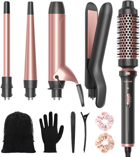 Wavytalk 5 in 1 Curling Iron, Curling Iron Set with Thermal Brush and 4 Interchangeable Ceramic Curling Wand(0.5\u201D-1.25\u201D),Instant Heat Up Hair Curling Iron, Rose Gold