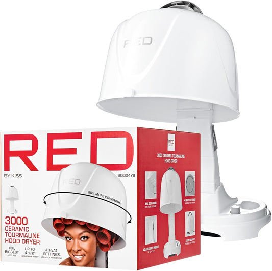 Red by Kiss 3000 Ceramic Tourmaline Professional Hood Dryer, 4 Heat Settings Blow Dryer for Home & Salon, Height Adjustable Convenient Big Hood Size Extra Coverage