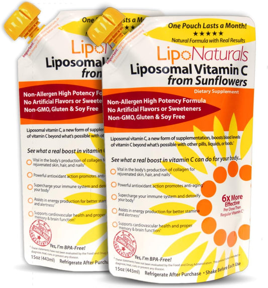 Lipo Naturals Liposomal Vitamin C 1000mg Liquid (2-Pack 60 Doses) - Natural Formula Immunity + Energy Support - Vegan, China-Free (15oz \/ 443ml ea.)