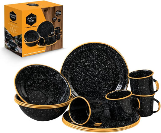 Granite Ware Outdoor Set - Enameled Steel - Perfect for Camping (1- Outdoor Dining Set)