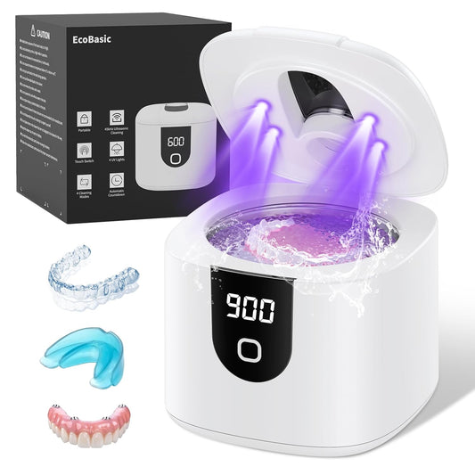 Ultrasonic Retainer Cleaner, 45kHz Retainer Cleaner Machine with 4 Modes Digital Timer, 200ML Denture Cleaner with Mouth Guards, Braces, Toothbrush Heads, Jewelry