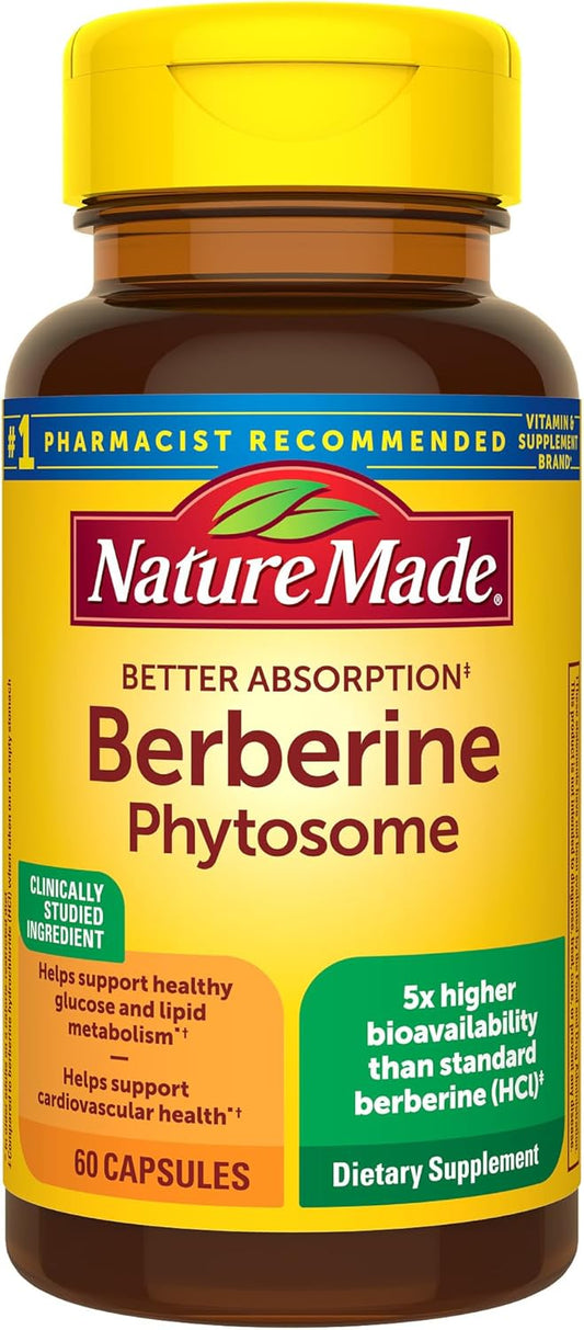 Nature Made Better Absorption Berberine Phytosome Capsules, 1100mg Per 2 Capsules Daily, Berberine Supplement for Cardiovascular Health Support, 60 Capsules, 30 Day Supply