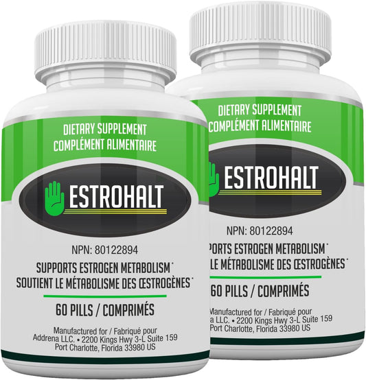 Estrohalt 2 Pack 120 Pills- Best Estrogen Blocker DIM Supplement (Diindolylmethane) and Indole-3-Carbinol (I3C) for Women & Men | Natural Aromatase Inhibitor Vitamin to Help PCOS, Menopause, and PMS