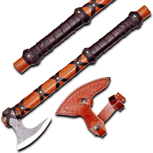 Viking Axe of Ragnar Lothbrok Norse Viking Axe Sharp Blade Hunting Axe, High Carbon Steel Blade with Rose Wood Handle Camping Axe Viking Hatchet Gift for Dad