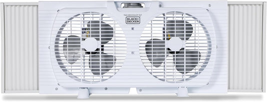 BLACK+DECKER 9" Dual Window Fan for Window Screen with 2 Speed Settings, Twin Window Fan with Mechanical Controls and Removable Legs, Horizontal Cooling Fan for Window