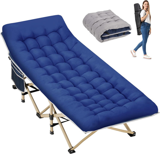 Candockway Folding Camping Cot for Sleeping, Portable Cots for Adults, Heavy Duty Cot Bed 550LBS(Max Load), Extra Wider Cots with Large Pocket for Outdoor, Office, Beach