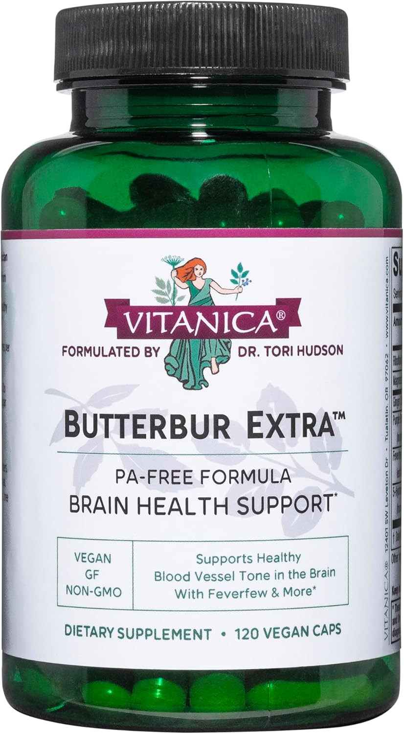 Vitanica, Butterbur Extra, Brain Chemistry and Vessel Support, Vegan, 120 Capsules