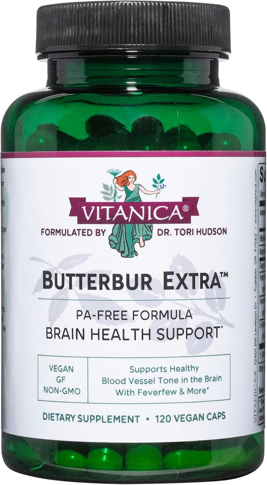 Vitanica, Butterbur Extra, Brain Chemistry and Vessel Support, Vegan, 120 Capsules