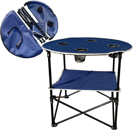 ZRSCHYG 2 Tier Outdoor Camping Gear, Foldable Camping Table with Carry Bag and 4 Cup Holders,Lightweight Collapsible Canvas Table for Beach, Picnic, BBQ,Campfires,Fishing,Hiking,Tailgating