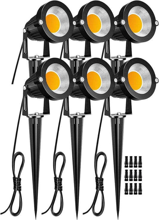 ZUCKEO Low Voltage Landscape Lights 5W LED Landscape Lighting 12V 24V Outdoor Spotlights Waterproof Garden Decorative Landscaping Warm White Lights for Patio Garden Pathway Floor Yard Decor(6 Pack)