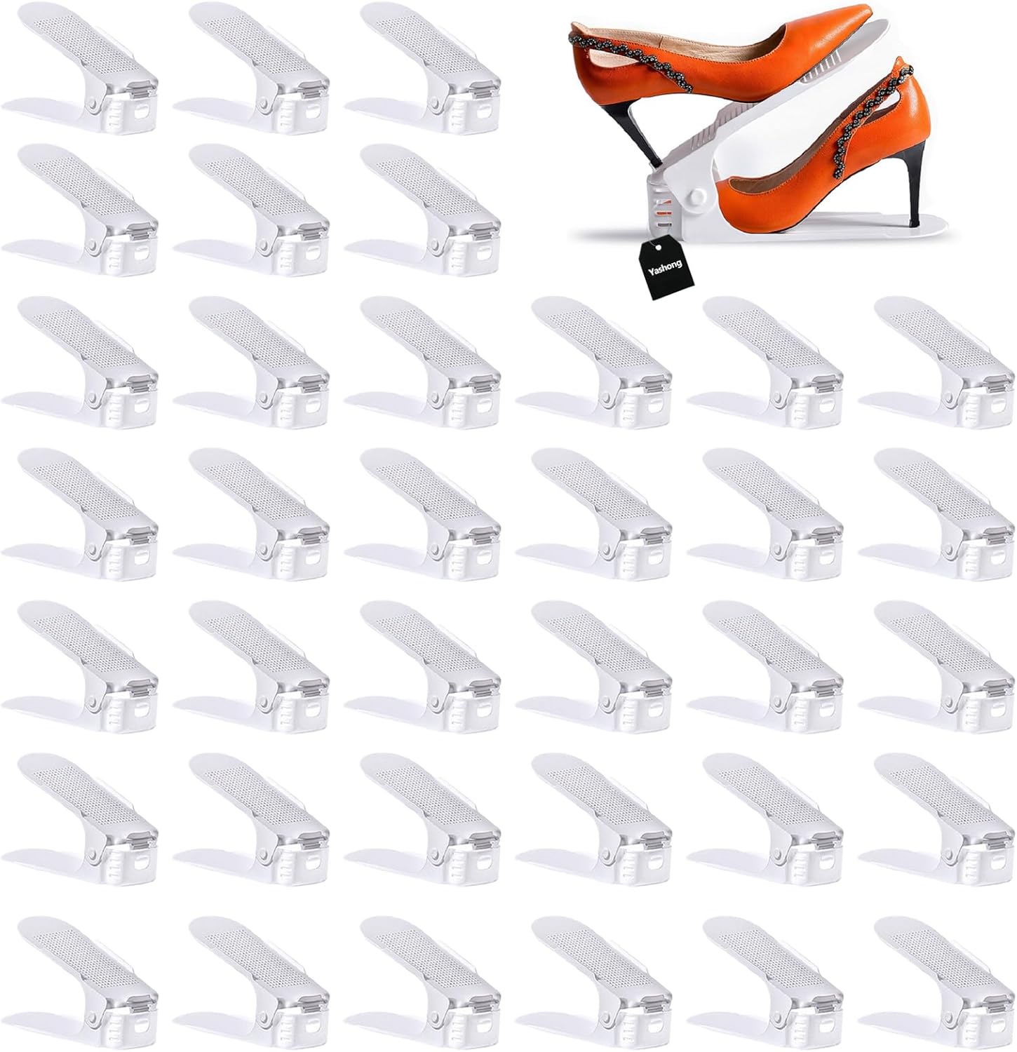 Yashong Shoe Slots Organizer, 36PCS Adjustable Double Layer Stack Shoe Rack, 50% Space-Saving Storage Rack Holder, White