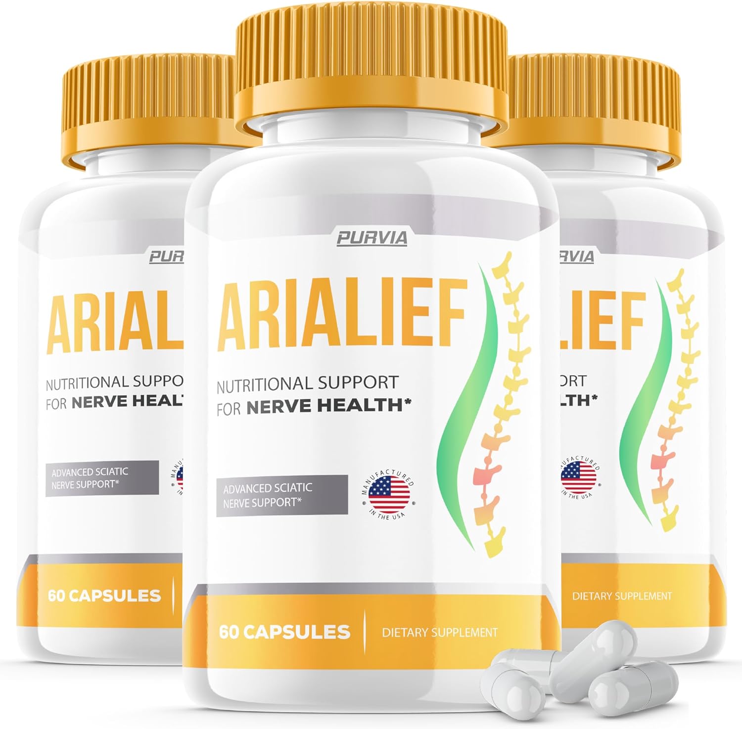 (3 Pack) Arialief Capsules Sciatica - Official Formula - Arialief Vitamin Supplement Advanced Strength Formula, Arialief Capsules Nutritional Support Maximum Strength Overall Wellness (180 Capsules)