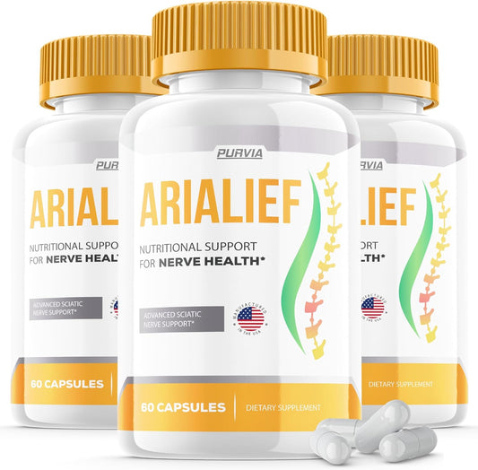 (3 Pack) Arialief Capsules Sciatica - Official Formula - Arialief Vitamin Supplement Advanced Strength Formula, Arialief Capsules Nutritional Support Maximum Strength Overall Wellness (180 Capsules)