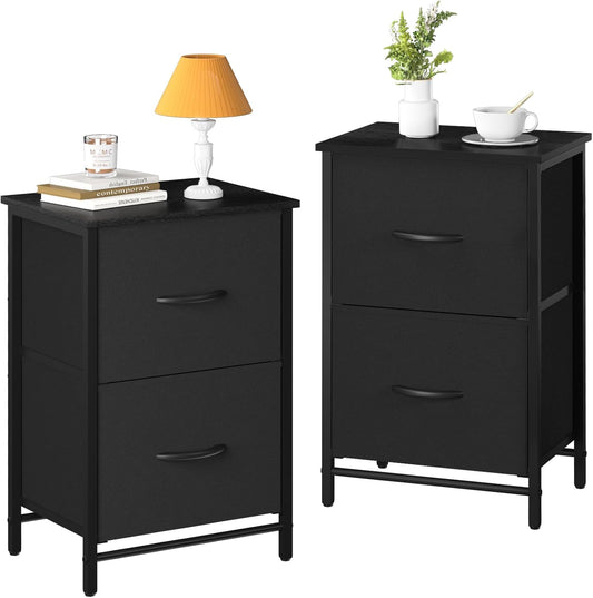 Yoobure Fabric Nightstand Set of 2 - Small Wood Bedside Tables with Storage Drawers for Bedrooms and Dorms