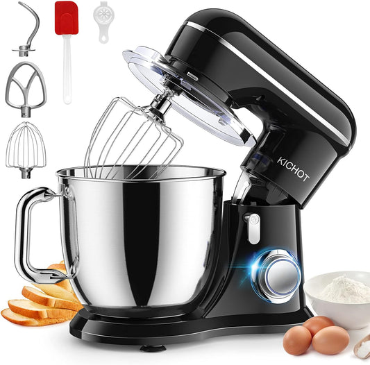 Stand Mixer, KICHOT 10+P Speed 4.8 Qt. Household Stand Mixers, Tilt-Head Dough Mxier with Dough Hook, Beater, Wire Whisk & Splash Guard Attachments for Baking, Cake, Cookie, Kneading, SM-1533,Black