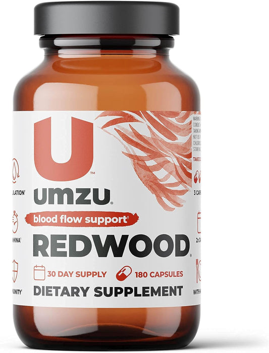 UMZU Redwood Nitric Oxide Supplement | Natural Blood Flow Support with Vitamins, Garlic & L-Leucine | Vegan Super Beets Alternative for Circulation, Stamina & Energy (30 Day Supply | 180 Capsules)