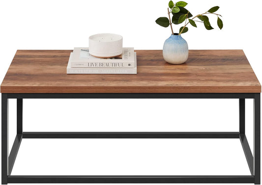 Best Choice Products 44in Modern Industrial Style Rectangular Wood Grain Top Coffee Table, Rustic Accent Furniture for Living Room w\/Metal Frame, 1.25in Thick Butcher Block Tabletop - Brown