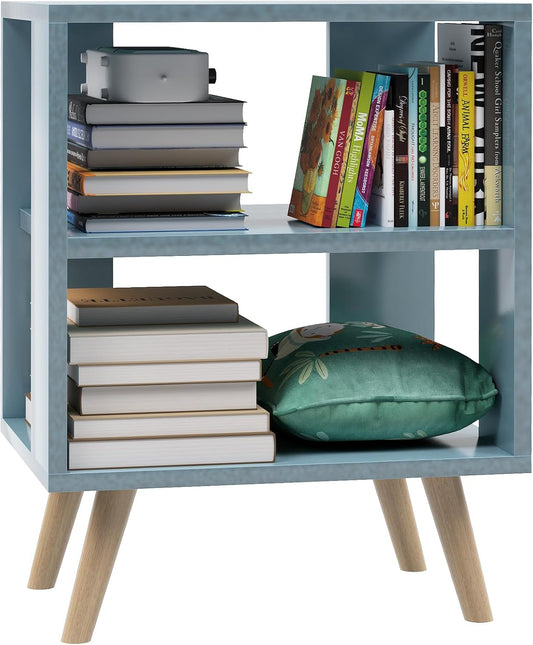 Aenuert Night Stand, Blue Kids Nightstand, Modern End Table with Open Storage, 2-Tier Nursery Bedside Table for Small Space, Living Room, Bedroom