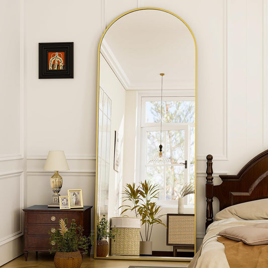 GLSLAND-21x64 inch Full Length Mirror-Aluminum Alloy Frame-Arch Mirror Full Length HD-Full Body Mirror-for Bedroom or Living Room, Gold