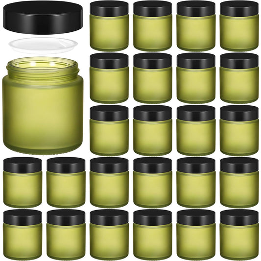 Norme 24 Pcs 4 oz Glass Jars with Lids Leakproof Round Airtight Empty Cosmetic Jars with Inner Liners Lid for Storing Lotions Powder Ointments Candle Making (Pea Green)