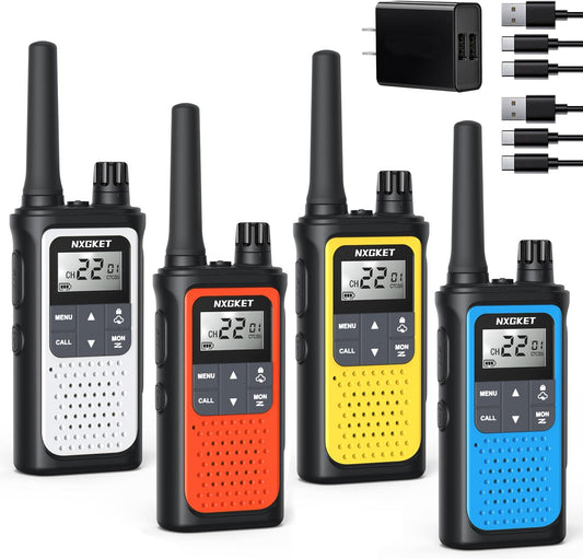 NXGKET Walkie Talkies for Adults Long Rang NOAA Weather Alerts, Rechargeable Walkie Talkies 2 Way Radio 22 FRS Channel with 1800mAh Li-ion Battery Charger USB-C Cable Outdoor Cruises Camping, 4 Pack