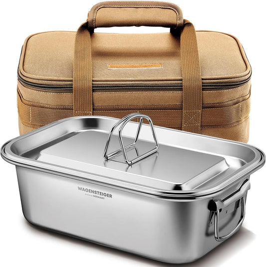 Large Stainless Steel Camping Pot & Carrying Bag Set 4.5L/3.8Gal | Square Metal Pot & Organizer Bag for Outdoor Cooking; Water-Proof Storage Organizer, Food Storage Container, Cooler Bag