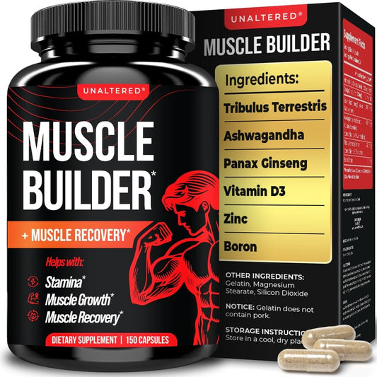 UNALTERED Muscle Builder for Men - Supports Muscle Growth, Size, Strength - Natural Muscle Building Supplement & Energy Booster - Tribulus Terrestris, Ginseng, Vitamin D3, Ashwagandha - 150 Capsules
