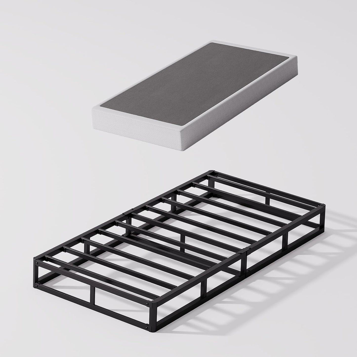 Bedsnus Twin Size Box Spring and Cover Set, 5 Inch Low Profile Metal BoxSpring, Heavy Duty Structure Mattress Foundation, Noise Free, Non-Slip, Easy Assembly