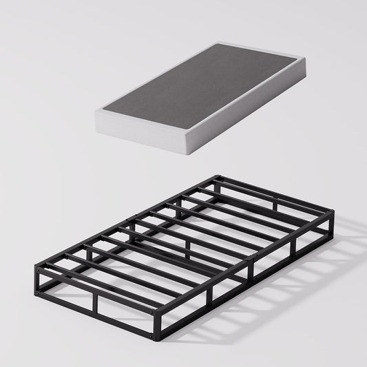 Bedsnus Twin Size Box Spring and Cover Set, 5 Inch Low Profile Metal BoxSpring, Heavy Duty Structure Mattress Foundation, Noise Free, Non-Slip, Easy Assembly