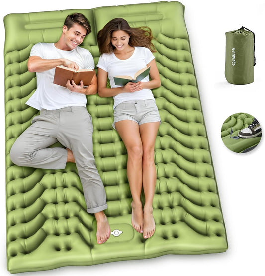 QZWLFY Camping Sleeping Pad,Double Sleeping Pad for Camping-Self Inflating 4" Extra-Thick for 2 Person with Pillow Built-in Foot Pump Inflatable Sleeping Mat for Backpacking,Hiking,Traveling,Tent
