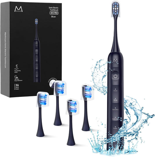 Sonic Electric Toothbrush - 180 Days on One Charge Durable Battery, 48000VPM Motor 5 Cleaning Modes 2 Min Timer 4 Quality Replacement Heads IPX8 Rechargeable Travel Power Tooth Brush for Adult Teen