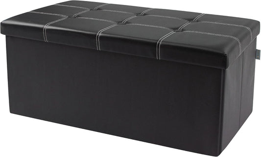 xuperbonus 30 Inches Folding Storage Ottoman, Faux Leather Brown Footrest Ottoman, Storage Bench Suit for Bedroom,Living Room and Hallway,Support 350lbs