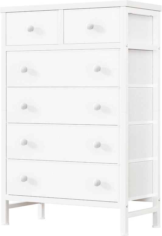 BOLUO White Chest of Drawers for Bedroom Dresser with 6 Drawer Fabric Dressers for Closet Girls Modern