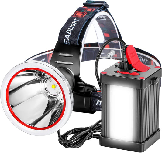 Venlon Superbright Bright LED Headlamp Powerful Portable Rechargeable Headlight Flashlight with External Side Light for Camping Biking Hunting Fishing (White Light)